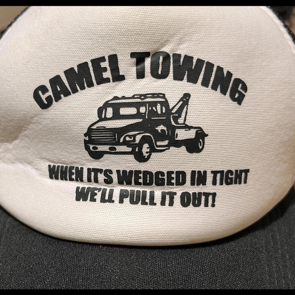 Trucker Hat Custom - Camel Towing- Joke OS Black And White